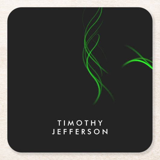 Aangepaste naam Zwart Groen Curves Elegant Modern Kartonnen Onderzetters (Voorkant)