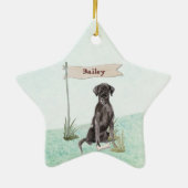 Aangepaste naam: zwart labo Pet Dog Keramisch Ornament (Achterkant)