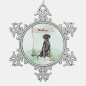 Aangepaste naam: zwart labo Pet Dog Tin Sneeuwvlok Ornament (Voorkant)