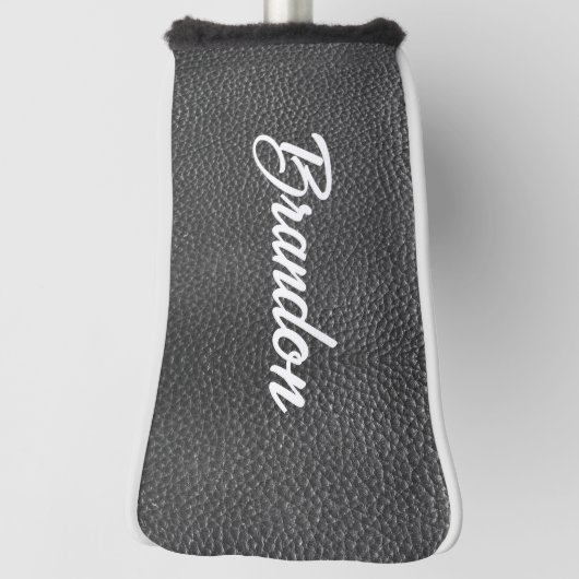 Aangepaste naam zwart leder golfheadcover (Draai 90)