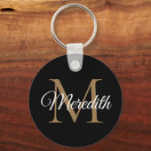 Aangepaste naam zwart monogramhandschrift handschr sleutelhanger (Voorkant)