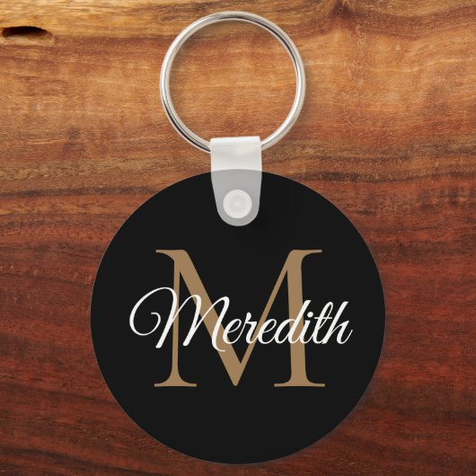 Aangepaste naam zwart monogramhandschrift handschr sleutelhanger (Voorkant)