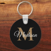 Aangepaste naam zwart monogramhandschrift handschr sleutelhanger (Voorkant)