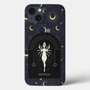 Aangepaste naam Zwart Mystic Zodiac Cancer Case-Mate iPhone Case