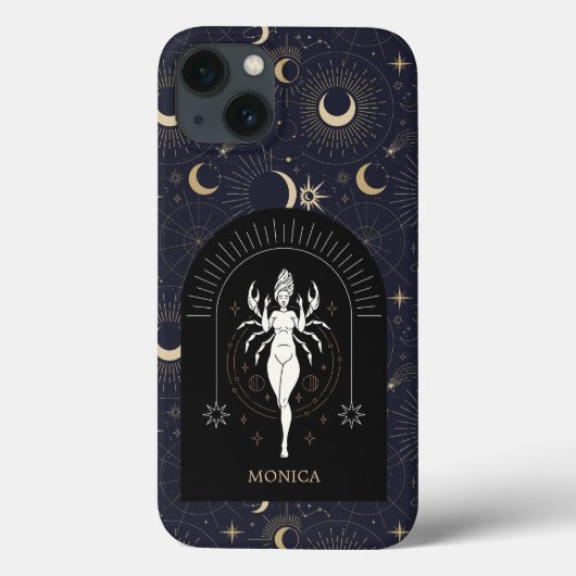 Aangepaste naam Zwart Mystic Zodiac Cancer Case-Mate iPhone Case (Achterkant)