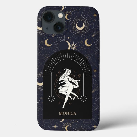 Aangepaste naam Zwart Mystic Zodiac Ram Case-Mate iPhone Case (Achterkant)