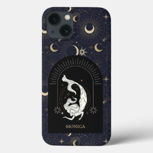 Aangepaste naam Zwart Mystic Zodiac Vissen Case-Mate iPhone Case