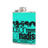 Aangepaste naam; Zwart & Neon Aqua Turquoise Heupfles (Links)