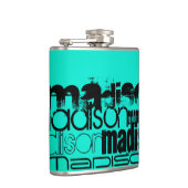 Aangepaste naam; Zwart & Neon Aqua Turquoise Heupfles (Rechts)