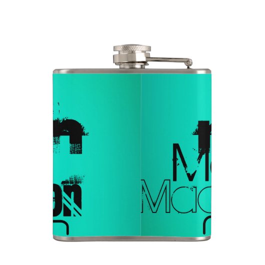 Aangepaste naam; Zwart & Neon Aqua Turquoise Heupfles (Achterkant)