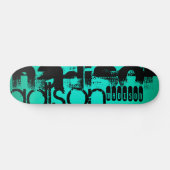 Aangepaste naam; Zwart & Neon Aqua Turquoise Skateboard (Horizontaal)