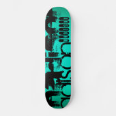 Aangepaste naam; Zwart & Neon Aqua Turquoise Skateboard (Voorkant)