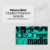 Aangepaste naam; Zwart & Neon Aqua Turquoise Visitekaartje (Voorkant / Achterkant)