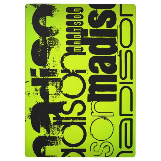 Aangepaste naam; Zwart & Neon Chartreuse Geel Groe Klembord (Achterkant)