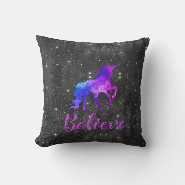 Aangepaste naam zwart/Paars Galaxy Unicorn Pillow Kussen (Voorkant)