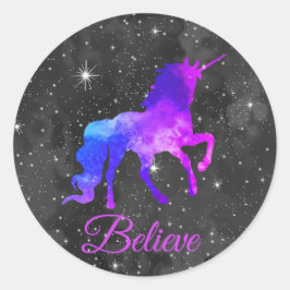 Aangepaste naam Zwart/Paarse Galaxy Eenhoorn Stick Ronde Sticker