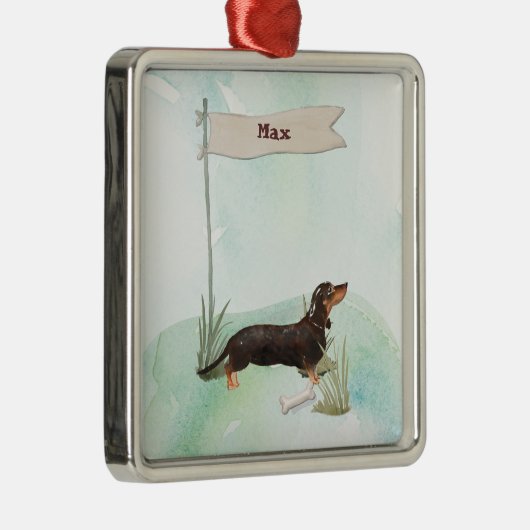 Aangepaste naam zwart & Tan Dachshund Pet Dog Metalen Ornament (Rechts)