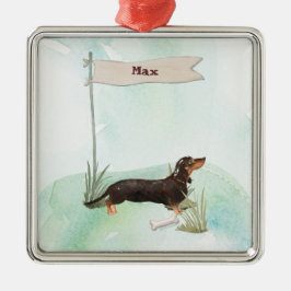Aangepaste naam zwart & Tan Dachshund Pet Dog Metalen Ornament