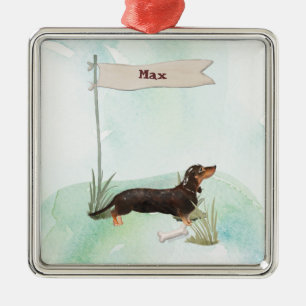 Aangepaste naam zwart & Tan Dachshund Pet Dog Metalen Ornament