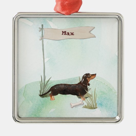 Aangepaste naam zwart & Tan Dachshund Pet Dog Metalen Ornament (Voorkant)