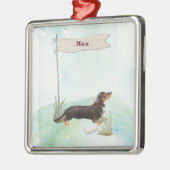 Aangepaste naam zwart & Tan Dachshund Pet Dog Metalen Ornament (Links)