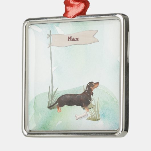 Aangepaste naam zwart & Tan Dachshund Pet Dog Metalen Ornament (Links)