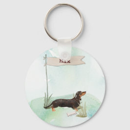 Aangepaste naam zwart & Tan Dachshund Pet Dog Sleutelhanger