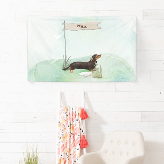Aangepaste naam zwart & Tan Dachshund Pet Dog Spandoek (Insitu)