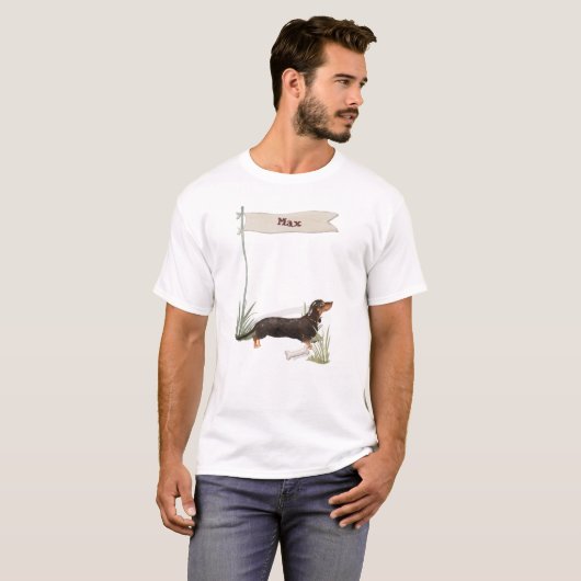Aangepaste naam zwart & Tan Dachshund Pet Dog T-shirt (Voorkant volledig)