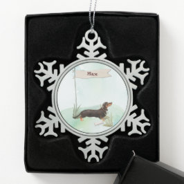Aangepaste naam zwart & Tan Dachshund Pet Dog Tin Sneeuwvlok Ornament