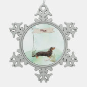 Aangepaste naam zwart & Tan Dachshund Pet Dog Tin Sneeuwvlok Ornament (Voorkant)