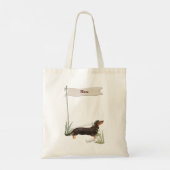 Aangepaste naam zwart & Tan Dachshund Pet Dog Tote Bag (Achterkant)