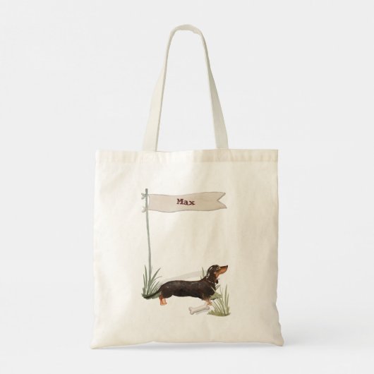 Aangepaste naam zwart & Tan Dachshund Pet Dog Tote Bag (Achterkant)