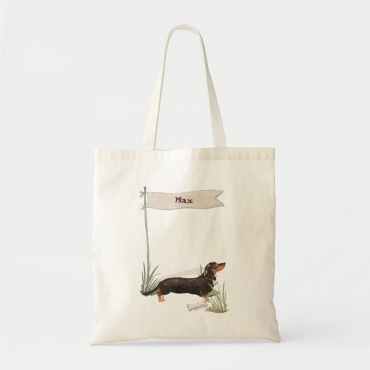 Aangepaste naam zwart & Tan Dachshund Pet Dog Tote Bag (Voorkant)