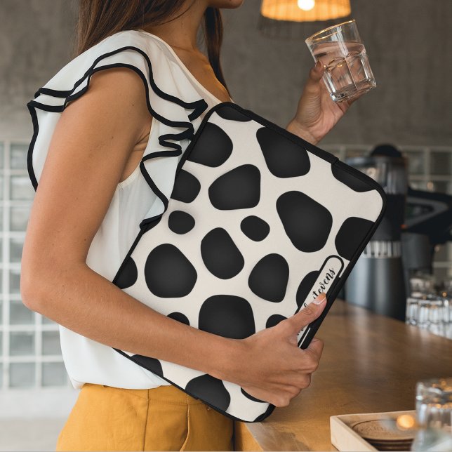 Aangepaste naam Zwart Typografie Patroon Abstract Laptop Sleeve (Creator heeft geüpload)