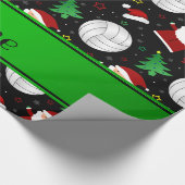 Aangepaste naam zwart volleybalkerstpatroon cadeaupapier (Hoek)