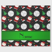 Aangepaste naam zwart volleybalkerstpatroon cadeaupapier (Vlak)