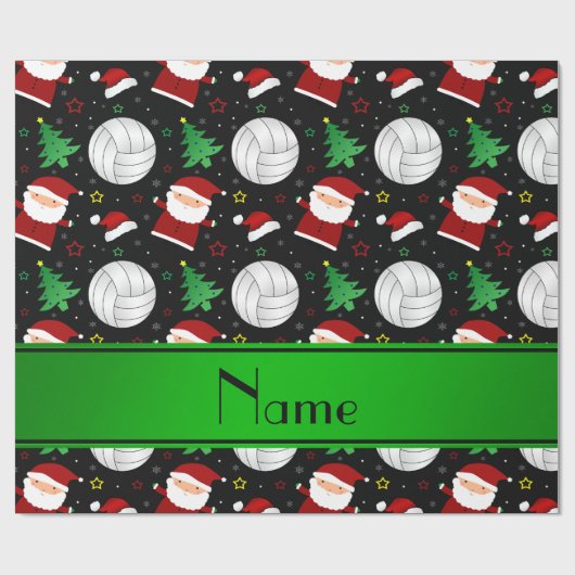 Aangepaste naam zwart volleybalkerstpatroon cadeaupapier (Vlak)