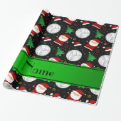 Aangepaste naam zwart volleybalkerstpatroon cadeaupapier (Uitgerold)