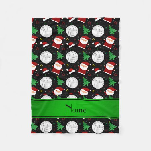 Aangepaste naam zwart volleybalkerstpatroon fleece deken (Voorkant)