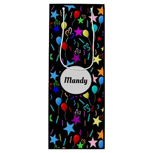 Aangepaste naam zwart wijn cadeautas (Voorkant)