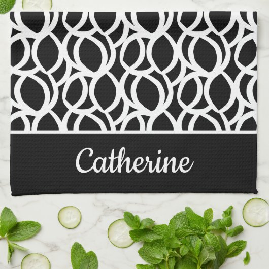 Aangepaste naam zwart-wit Abstract patroon Theedoek (Gevouwen)