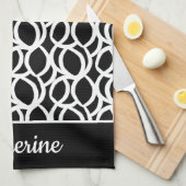 Aangepaste naam zwart-wit Abstract patroon Theedoek (Quarter Fold)