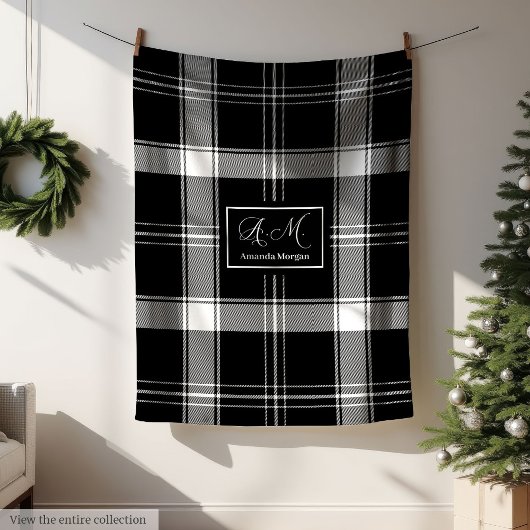 Aangepaste naam zwart-wit buffelplaid cadeau voor fleece deken