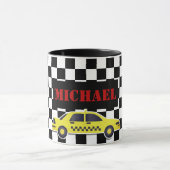 Aangepaste naam zwart/wit checkboard gele taxi mok (Midden)