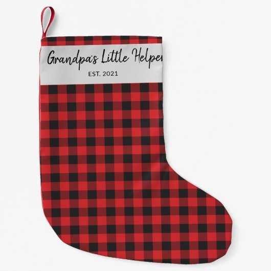 Aangepaste naam zwart-wit cheque buffelnaam kleine kerstsok (Voorkant)