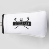 Aangepaste naam zwart-wit clubs en bal golfheadcover (Voorkant)