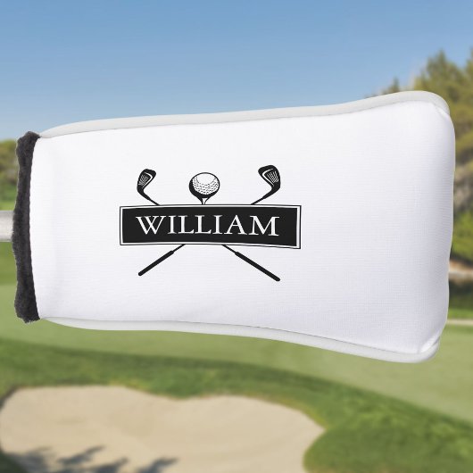 Aangepaste naam zwart-wit clubs en bal golfheadcover