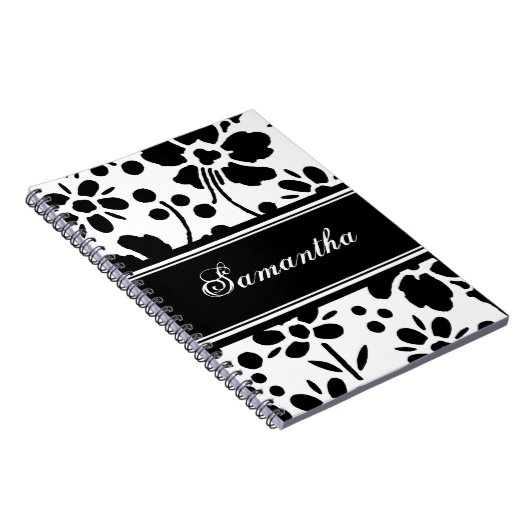 Aangepaste naam zwart-wit, Floral notebook Notitieboek (Rechterzijde)