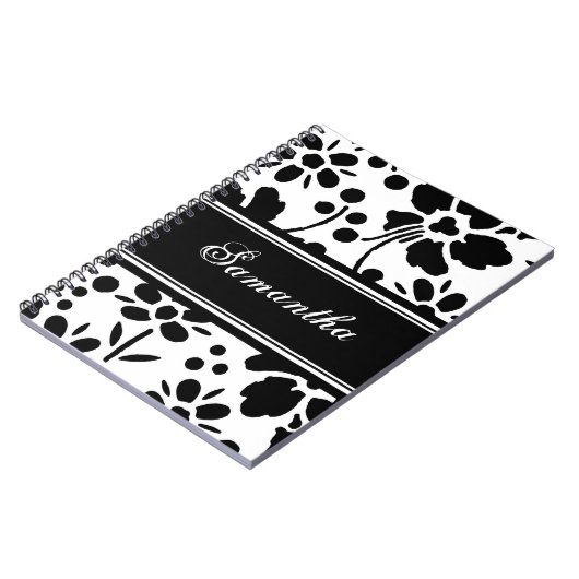 Aangepaste naam zwart-wit, Floral notebook Notitieboek (Linkerzijde)